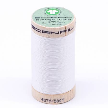 Scanfil Organic Cotton Thread 50wt Solid 500yd Bright White - Happy Little Quilt Shop