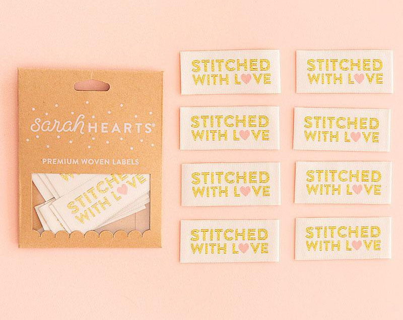 Sew in Labels Stitched w/Love LP104 Sarah Hearts - Happy Little Quilt Shop