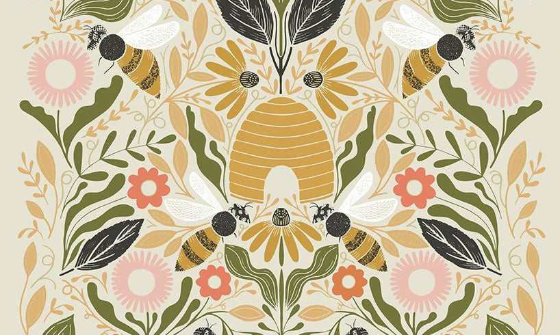 Bee Garden Metallic Porcelain 48418 11M Moda fabric - Happy Little Quilt Shop