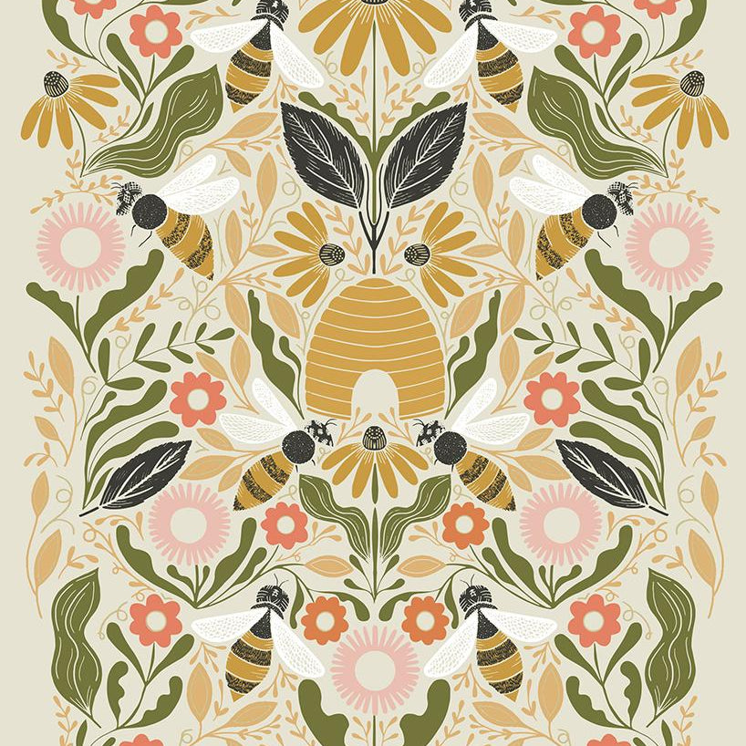 Bee Garden Metallic Porcelain 48418 11M Moda fabric - Happy Little Quilt Shop