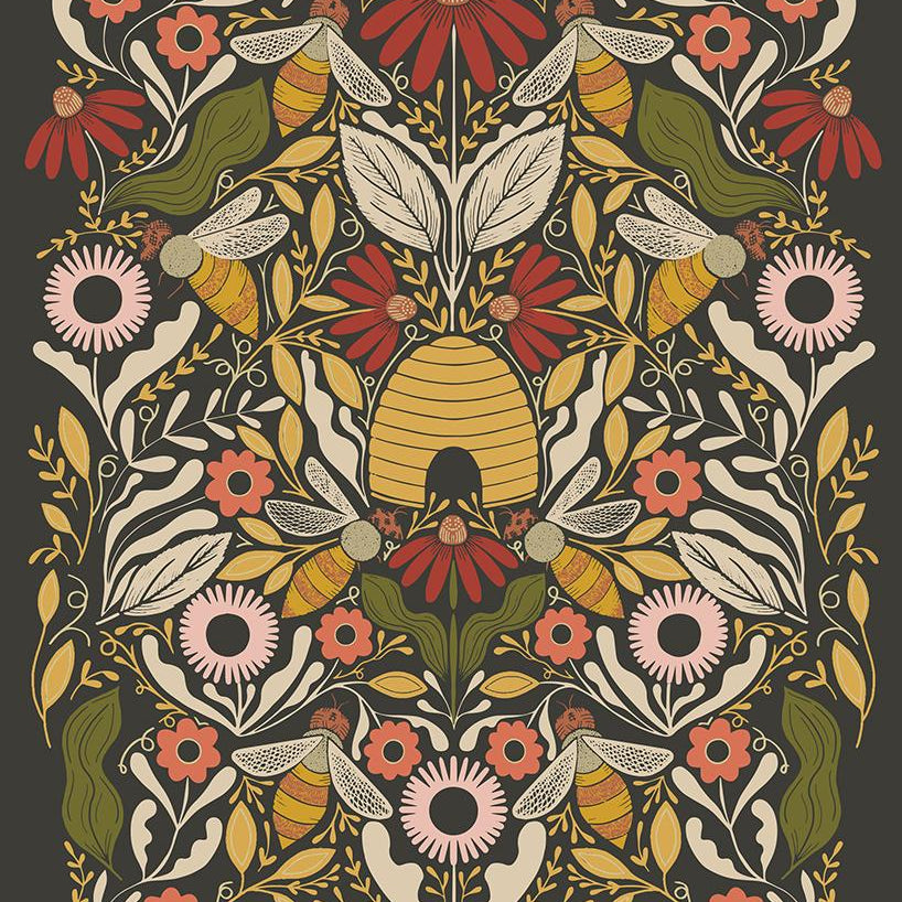 Bee Garden Metallic Black 48418 21M Moda fabric - Happy Little Quilt Shop