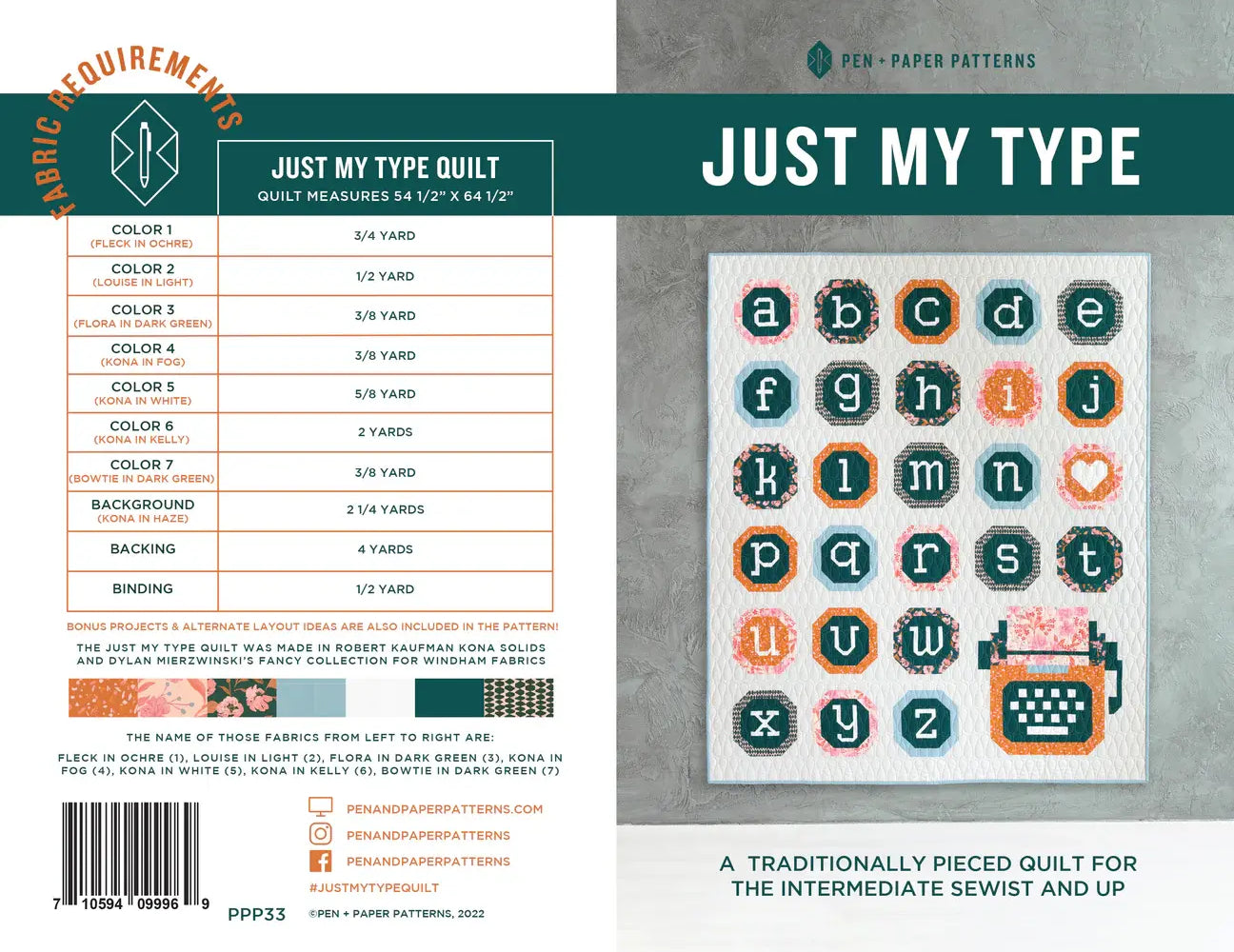 Just My Type Quilt Pattern by Pen and Paper Patterns - Happy Little Quilt Shop