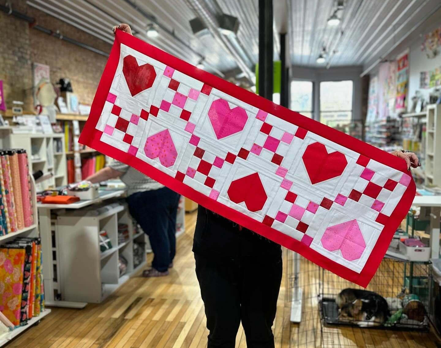 Modern Holiday Hearts Table Runner - Happy Little Quilt Shop