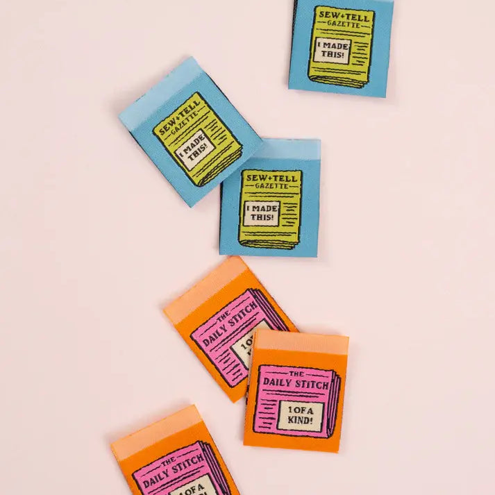Newspaper Square Garment Labels - Matchy Matchy - Happy Little Quilt Shop
