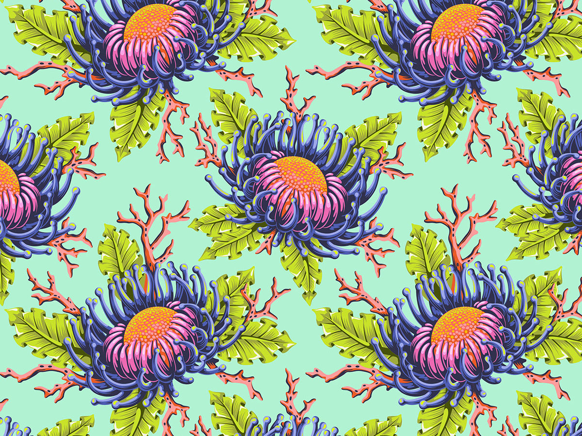 Friends & Anemones - Seafoam Floral Reef Tula Pink - Happy Little Quilt Shop