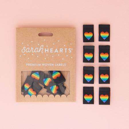 Sarah Hearts Quilt Label - Pride Rainbow Heart Woven - Happy Little Quilt Shop