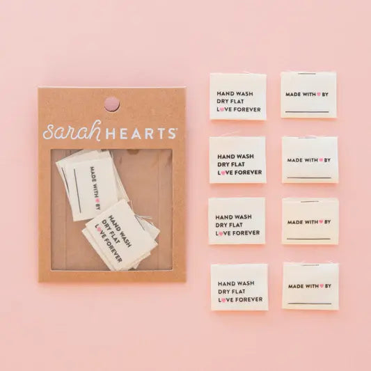 Sarah Hearts HandWash Dry Flat Labels - Happy Little Quilt Shop