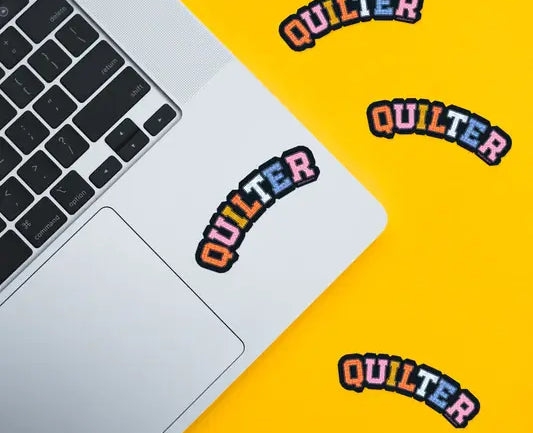 Sarah Hearts Quilter Sticker - Happy Little Quilt Shop