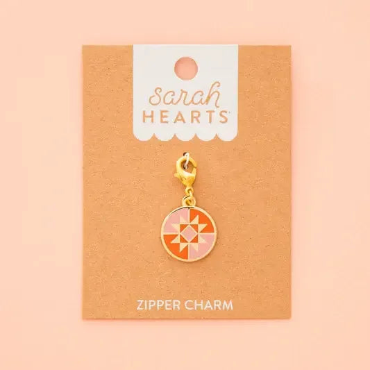 Sarah Hearts - Round Quilt Star Zipper Charm - Happy Little Quilt Shop