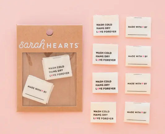 Sarah Hearts Wash Cold Hang Dry Label - Happy Little Quilt Shop