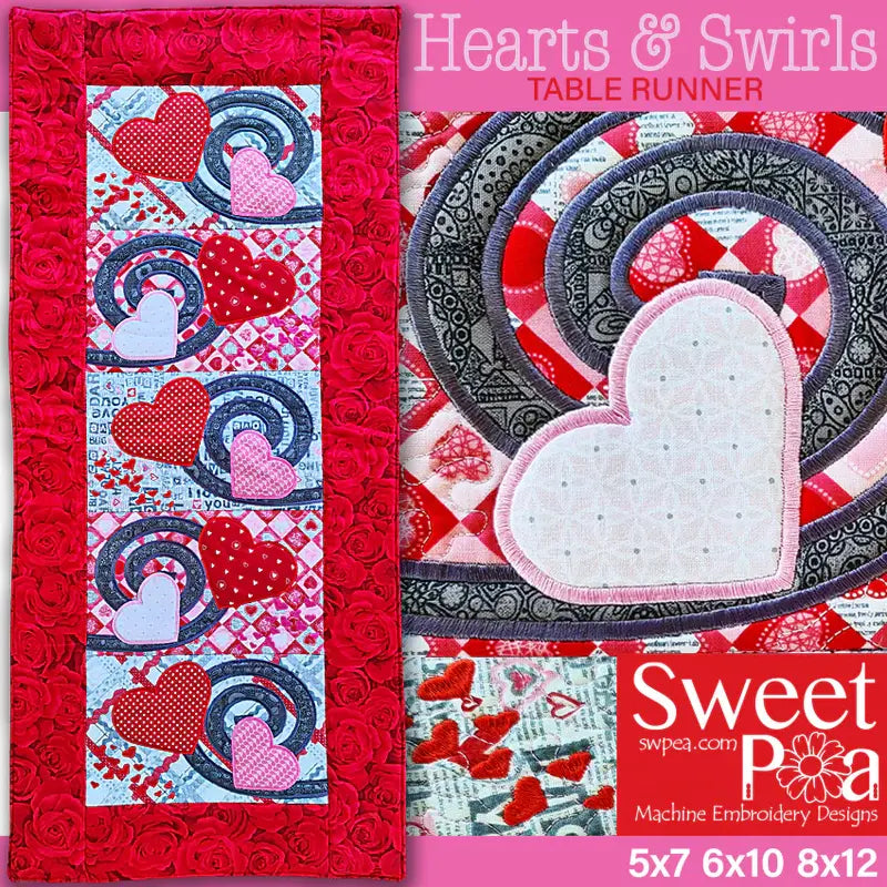 Sweet Pea Hearts & Swirls Table Runner Complete Kit - Includes designs & fabric - Happy Little Quilt Shop