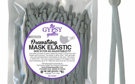Drawstring Mask Elastic Gray 8in - 23 Count - Happy Little Quilt Shop