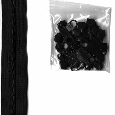4 yards of 16mm #4.5 zipper chain and 16 Extra-Large Coordinated Pulls Black - Happy Little Quilt Shop