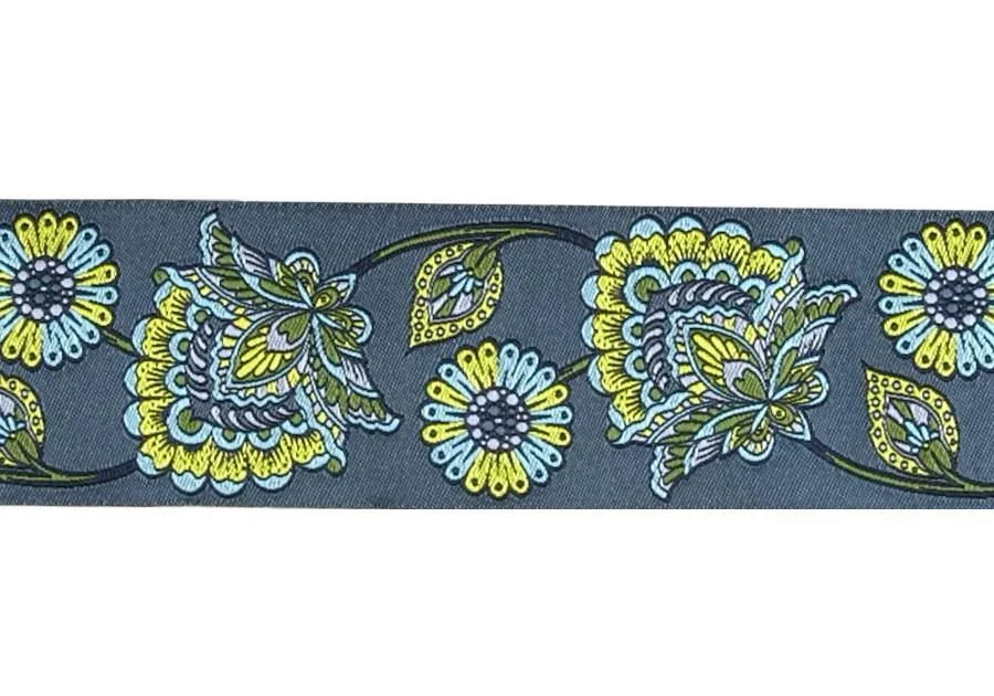 Tula Pink Indigo Deer Me Flower Ribbon Gray 2" - Happy Little Quilt Shop