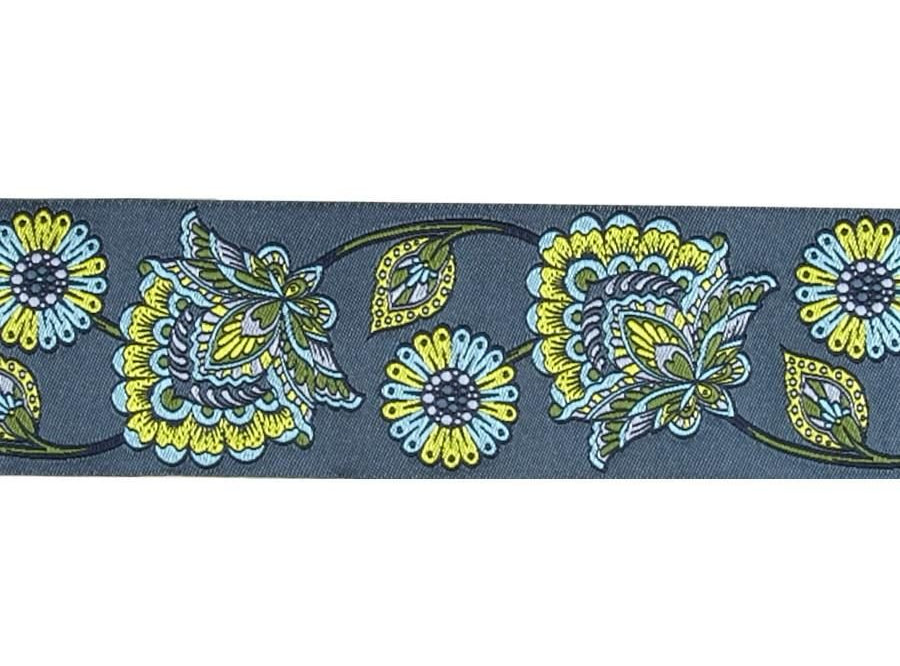 Tula Pink Indigo Deer Me Flower Ribbon Gray 2" - Happy Little Quilt Shop