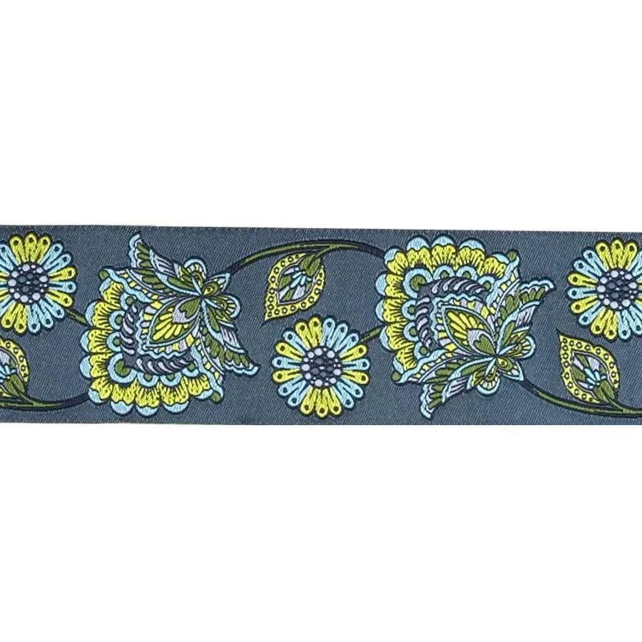 Tula Pink Indigo Deer Me Flower Ribbon Gray 2" - Happy Little Quilt Shop