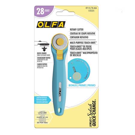 OLFA 28mm Aqua Quick Change Rotary Cutter & Bonus Touch Knife - Happy Little Quilt Shop