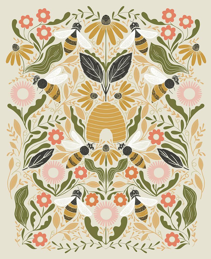 Bee Garden Metallic Porcelain 48418 11M Moda fabric - Happy Little Quilt Shop
