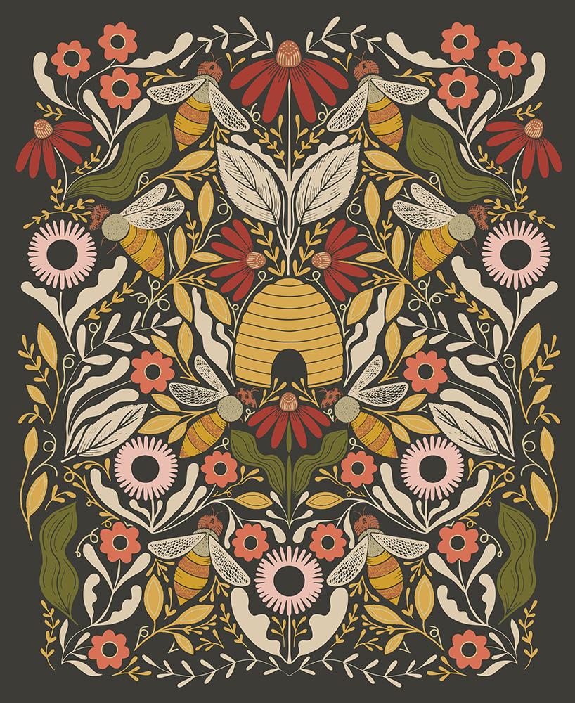 Bee Garden Metallic Black 48418 21M Moda fabric - Happy Little Quilt Shop