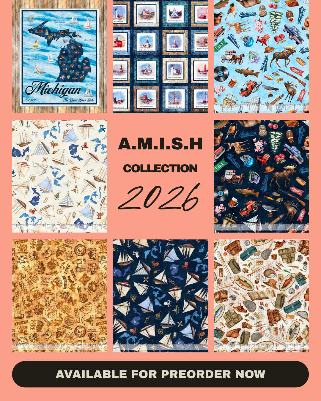 ALL MICHIGAN SHOP HOP 2026 1 YARD BUNDLE INCLUDES 1 OF EACH PANEL PLUS 14 FABRICS - Happy Little Quilt Shop