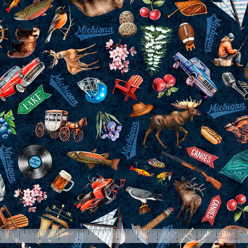 ALL MICHIGAN SHOP HOP 2026 - MICHIGAN ICONS - NAVY - Happy Little Quilt Shop