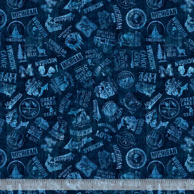 ALL MICHIGAN SHOP HOP 2026 - MICHIGAN SLOGANS - NAVY - Happy Little Quilt Shop