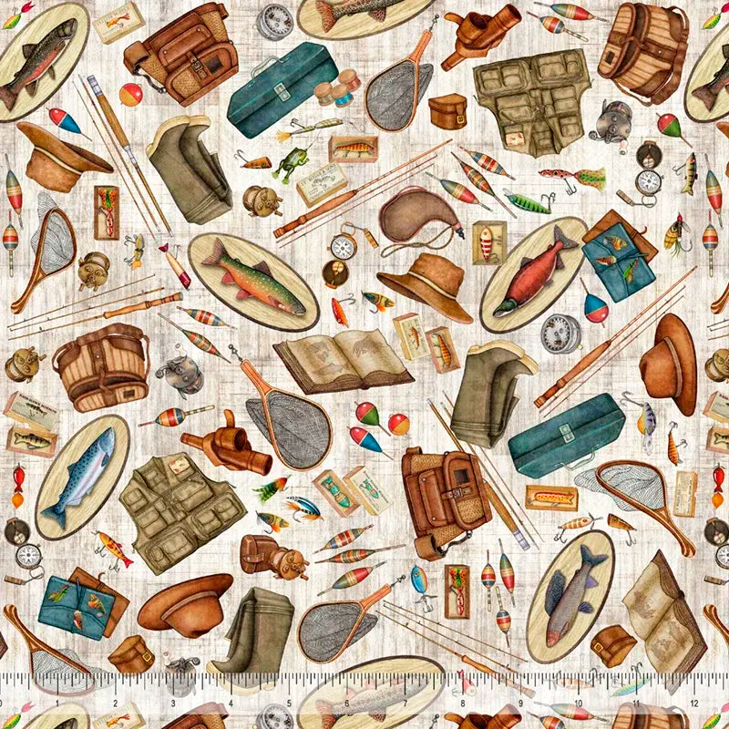 ALL MICHIGAN SHOP HOP 2026 - FISHING EQUIPMENT - TAN - Happy Little Quilt Shop