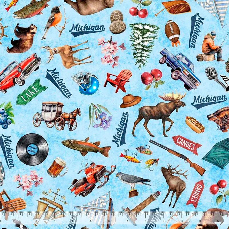 ALL MICHIGAN SHOP HOP 202 - MICHIGAN ICONS - LT BLUE - Happy Little Quilt Shop