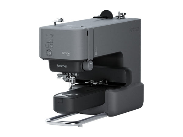 A Brother PP1 Skitch single-needle embroidery machine in black color, showing the front view with the brand name visible.