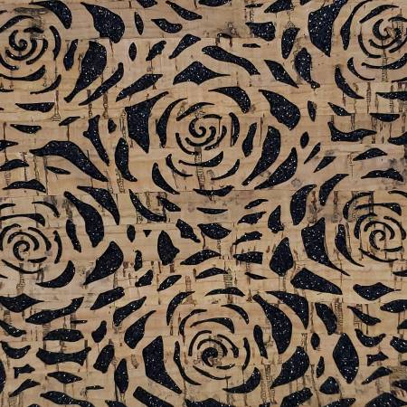 Black Glitter Backed Roses Pro Lite Cork  1/2 yard - Happy Little Quilt Shop