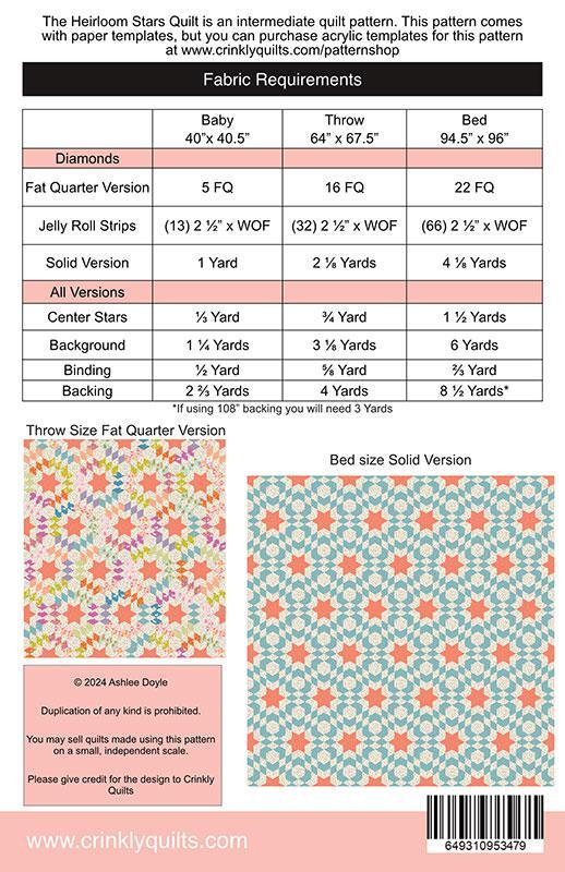Heirloom Stars Quilt Pattern CQ 019 Crinkly Quilts - Happy Little Quilt Shop