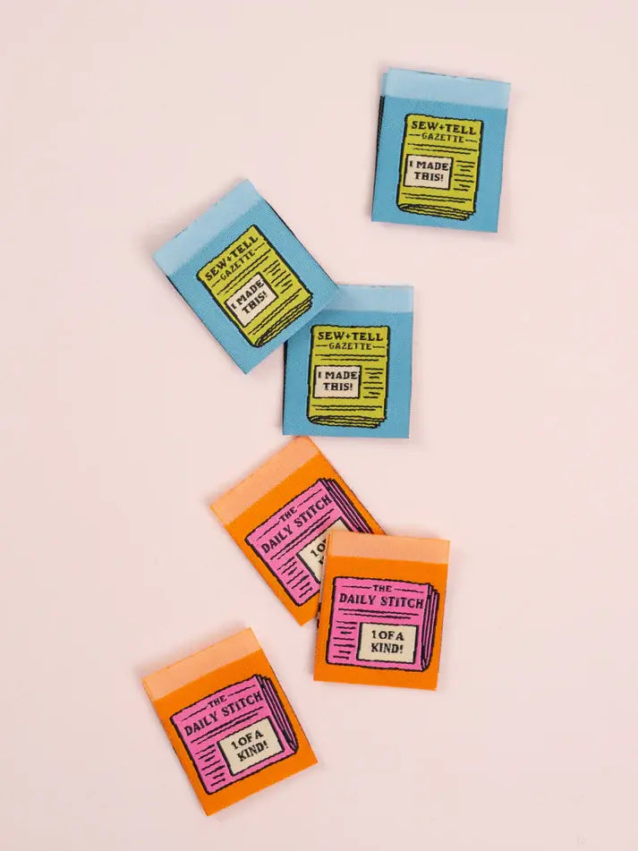Newspaper Square Garment Labels - Matchy Matchy - Happy Little Quilt Shop