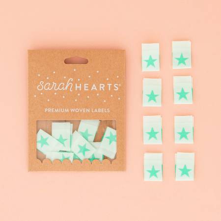 Mint Green Star Woven Labels Sarah Hearts - Happy Little Quilt Shop