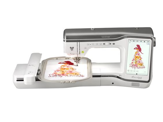 Embroidery machine with a digital display on a white background
