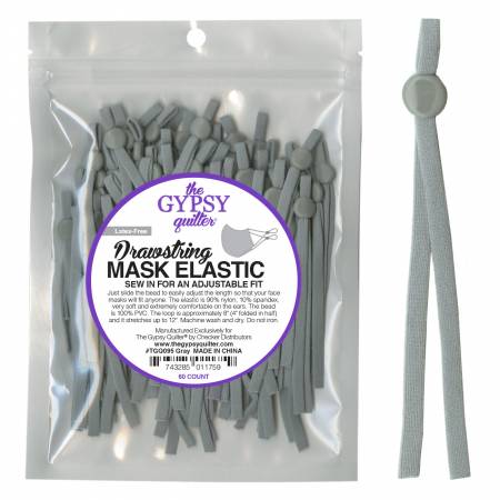 Drawstring Mask Elastic Gray 8in - 23 Count - Happy Little Quilt Shop