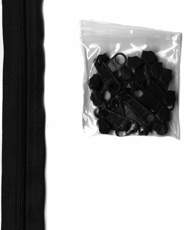 4 yards of 16mm #4.5 zipper chain and 16 Extra-Large Coordinated Pulls Black - Happy Little Quilt Shop
