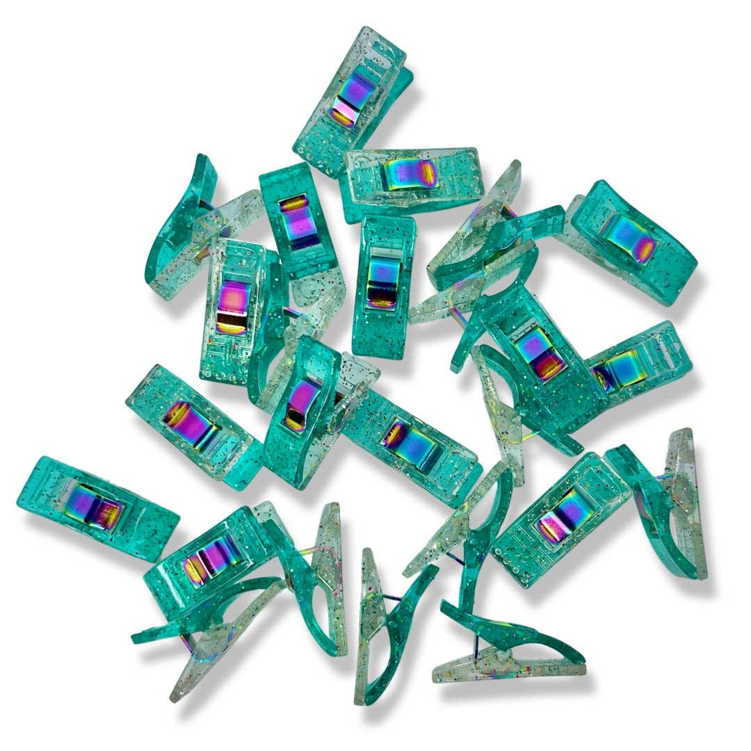 Teal Glitter Clips | Pack of 25 - Happy Little Quilt Shop